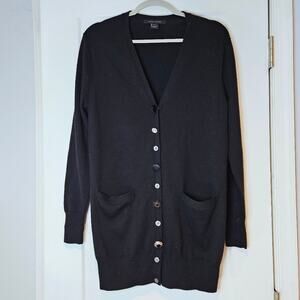 Marc Jacobs Black Wool Longline Jeweled Button Front Cardigan